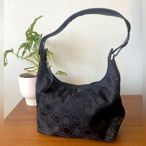 Salvatore Ferragamo Black Leather Trim Nylon Shoulder Bag Y2K Style Hobo Purse